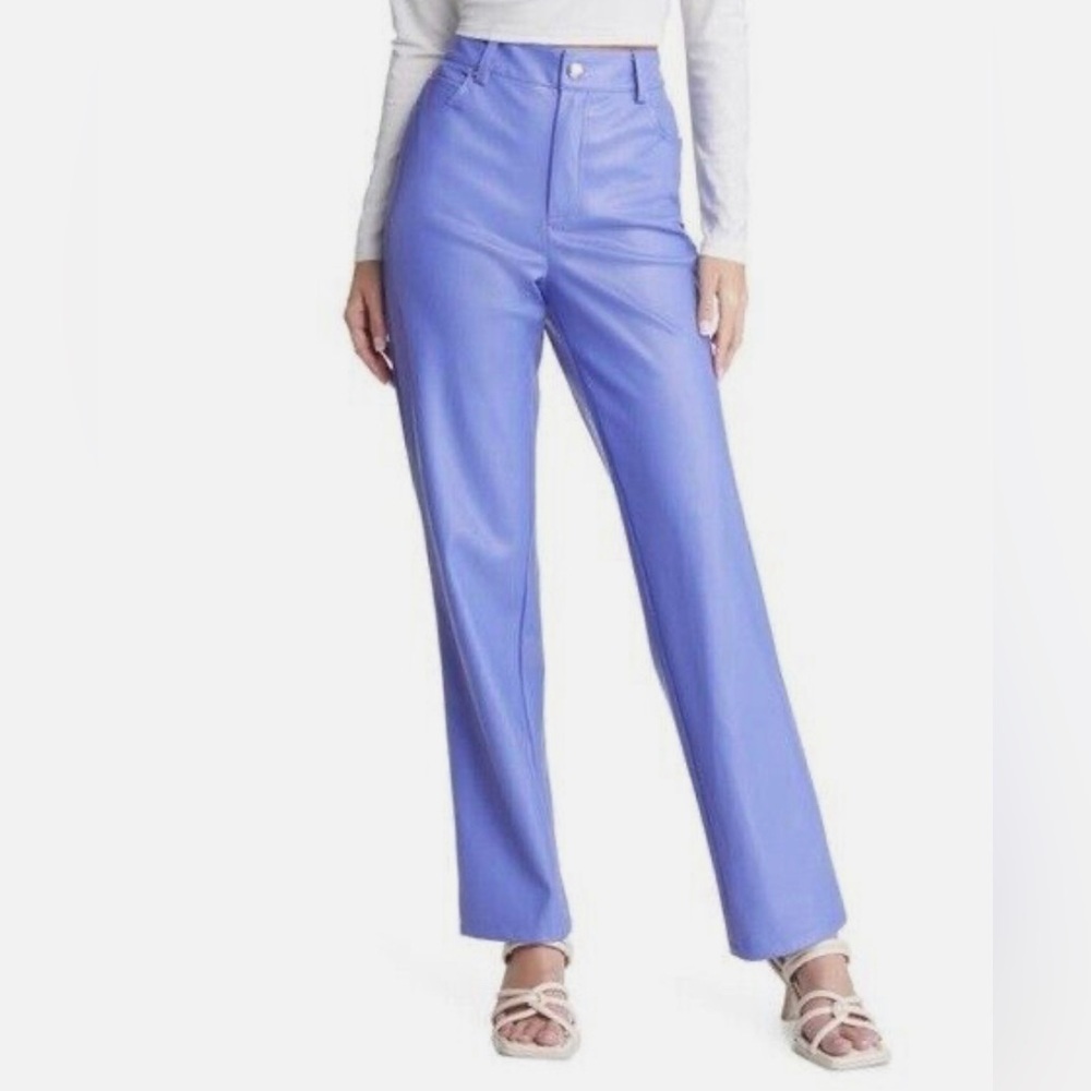 NWT! Women VERO MODA Paulina High Waist Faux Leather Pants in Very Peri Purple